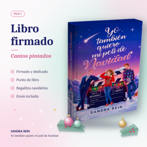 Libro con cantos pintados Yo también quiero mi peli de Navidad de Sandra Rein, firmado, con punto de libro y regalitos navideños